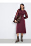 Maroon Lace Sleeve Knitted Sweater Midi Dress - 2