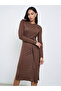 Brown Knit Midi Dress with Tie Belt