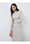 Beige Bodycon Midi Dress with Button Detail - 3