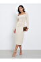 Cream Midi Dress with Metal Ring Accent - 2