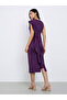 Purple Draped Midi Dress with Corsage Detail - 5