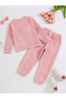 Girl's Texture Bow Detail Long Sleeve T-shirt With Pants Set - 2