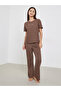Brown Ribbed T-Shirt and Long Pyjama Set - 2