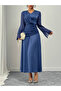 Dark Blue Ruched A-Line Maxi Dress - 4