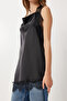 Halter Neck Satin Surface Lace Blouse Lxa0004 Black - 4