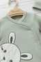 Cute Rabbit Patterned Corded Fabric Green Baby Set (3 Pieces) - 2