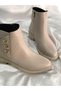 Vicky Beige 3 cm Daily Note-Detail Buckle Women's Boots - 3