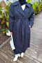 Premium Trench Coat with Shoulder Epaulettes Navy Blue - 3