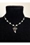 White Pearly Bow Necklace Y2K - 2