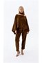 Women's Chenille Velvet Flowy Blouse with Scarf Detail - Tan Color - 4