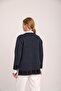 Women's Navy Blue Plaid Patterned Pocketed Hooked Hatshu Knitwear Cardigan - 4