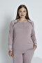 Women's Plus Size Cotton Lycra Long Sleeve Pajama Set - Brown - B 30107 - 7