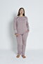 Women's Plus Size Cotton Lycra Long Sleeve Pajama Set - Brown - B 30107 - 4