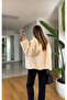 Women's Ecru Plush Jacket with Leather Detailing - 4