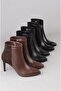 Seç 25104 Genuine Leather Heel-Style Women's Boots (Heel Height: 8 cm) Brown - 7