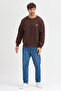 Men's Oversized Cotton Pack Crew Neck Embroidered Three Yarns Sh Brushed Inside Sweatshirt - 4