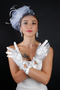 Pearl Tulle Detailed Bridal Cap Accessory and Ribbon Bow Satin Wedding Gloves Set - 5