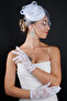 White Polka Dot Detailed Bridal Wedding Cap and Short Style Lace Fingered Wedding Gloves Set - 2
