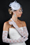 Tulle Polka Dot Detailed Bridal Wedding Cap Accessory and Long Lace Wedding Gloves Set - 2