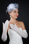 Floral Detailed Bridal Wedding Cap Accessory and Long Tulle Satin Wedding Gloves Set - 5