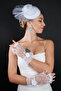 Pearl Detailed Tulle Bridal Wedding Cap Accessory and Heart Wedding Gloves Set - 2