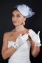 Tulle Pearls Bridal Wedding Cap Accessory and Satin Wedding Gloves Set with Bow - 5