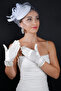 Pearl Wrist Length Short Satin Gloves Bridal Wedding Cap Accessory Set - 3