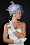 Feather Detailed Bridal Wedding Cap Accessory and Short Satin Wedding Gloves Set - 4