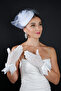 Feather Detailed Bridal Wedding Cap Accessory and Bowknot Stone Wedding Gloves Set - 4