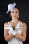 Floral Tulle Mesh Bridal Wedding Cap Accessory and Short Satin Wedding Gloves Set - 5