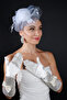 Tulle Bridal Wedding Headpiece Accessory and Long Lace Satin Bow Wedding Gloves Set - 3