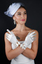 Tulle Pearls Bridal Wedding Cap Accessory and Satin Wedding Gloves Set with Bow - 4