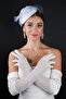 Pearl Tulle Detailed Bridal Wedding Cap Accessory and Long Wedding Gloves Set