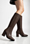 Women's Bitter Brown Zippered Below-The-Knee Heeled Boots - 2