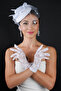 White Polka Dot Detailed Bridal Wedding Cap and Short Style Lace Fingered Wedding Gloves Set - 3