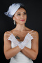 Pearl Detailed Bridal Wedding Cap Accessory and Short Fingerless Lace Wedding Gloves Set - 3
