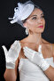 Pearl Wrist Length Short Satin Gloves Bridal Wedding Cap Accessory Set - 7