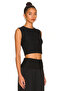 Women's Black Crew Neck Zero Sleeve Flowy Silk Jersey Crop Top - 2
