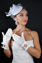 Polka Dot Detailed Wedding Cap Accessory and Bridal Wedding Gloves Set with Double Ribbon - 5