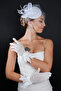 Polka Dot Detailed Bridal Wedding Cap Accessory and Wedding Gloves Set with Rhinestone Bow - 3