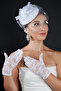 White Polka Dot Detailed Bridal Wedding Cap and Short Style Lace Fingered Wedding Gloves Set - 4