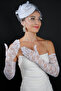 Tulle Polka Dot Detailed Bridal Wedding Cap Accessory and Long Lace Wedding Gloves Set - 4