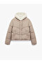 Long Sleeve Buttoned Water Repellent Hooded Short Puffer Coat with Faux Fur Inside - 4