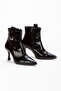 Black Genuine Leather Look Pointed Toe Thin Heeled Stylish Buckle Boots - 3