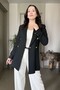 Gold Button Detailed Striped Blazer Jacket - 6