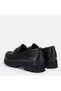 Large Size Women's Loafer Genuine Leather with Buckle 41-42-43-44-Black Leather - 6