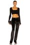 Women's Black Square Neck Long Sleeve Finger-Looped Bodycon Ribbed Camisole Crop Top - 3