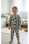 Boys' Fleece-Lined Cotton Gray Tractor Dinosaur Ball Printed Pajama Set