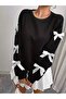 Stylish Women's Winter Sweatshirt with Bow Detail, Black Crew Neck - 3