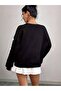 Stylish Women's Winter Sweatshirt with Bow Detail, Black Crew Neck - 2